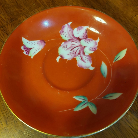 VTG Made In Occupied Japan Orange Floral Teacup and Saucer Orchid - Picture 7 of 13